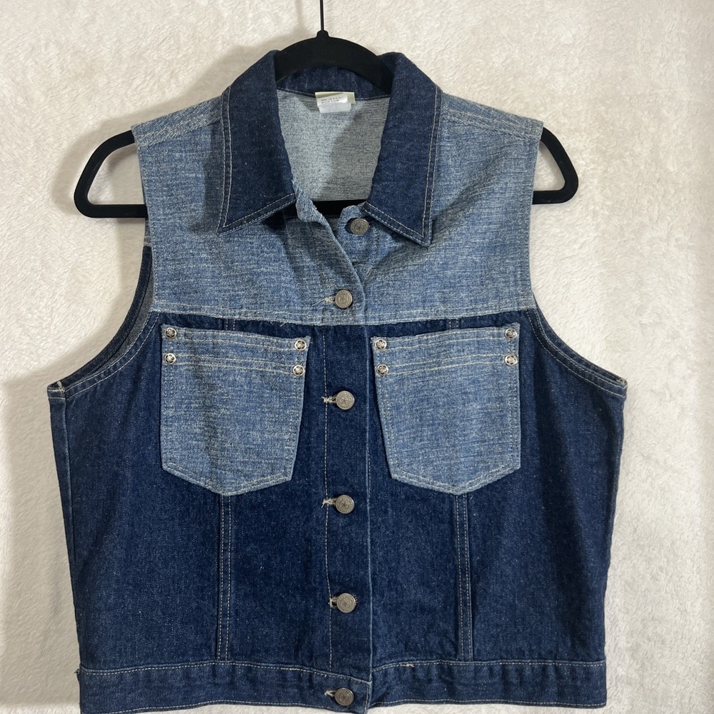 Vintage Vivaldi Colorblock Patchwork Denim Womens Vest Size Medium Made In USA
